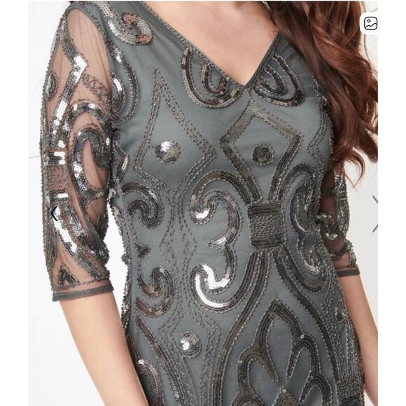 Unique Vintage 1920’s Dark Gray and Silver Lynette Cocktail Flapper Dress M NWOT - Picture 2 of 4